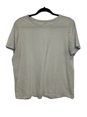 Universal Thread Light Green White Striped Cotton Tee Large